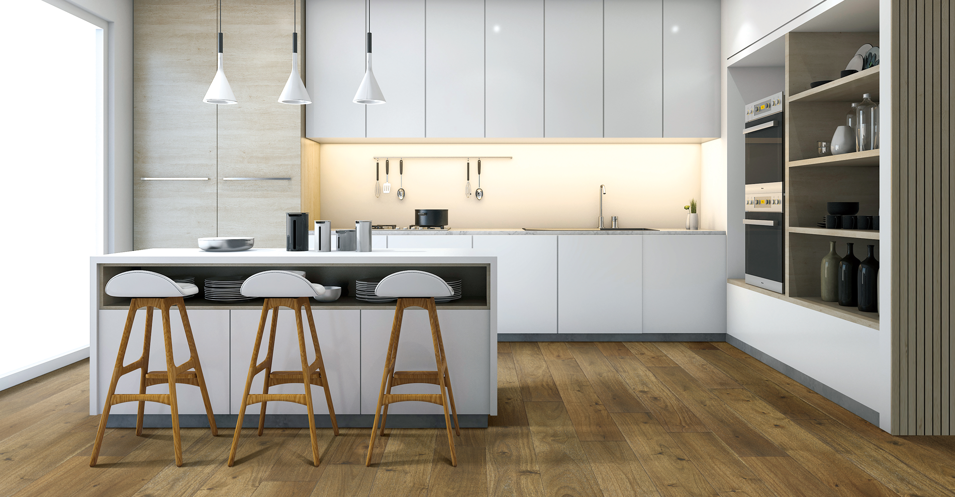 Woman sitting on a hardwood floor with a coffee mug in her hand.